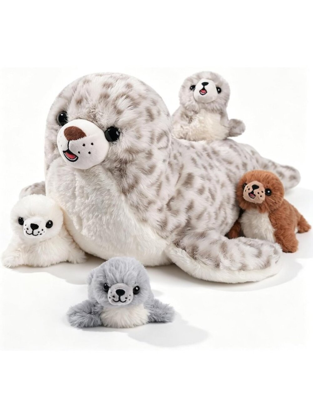5-in-1 Plush Seal Family Set - 14'' Mother Seal with 4 Adorable Baby Stuffed